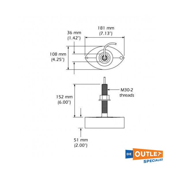 Raymarine B258 Bronze Truh -Hull Depth Transducer - E66082