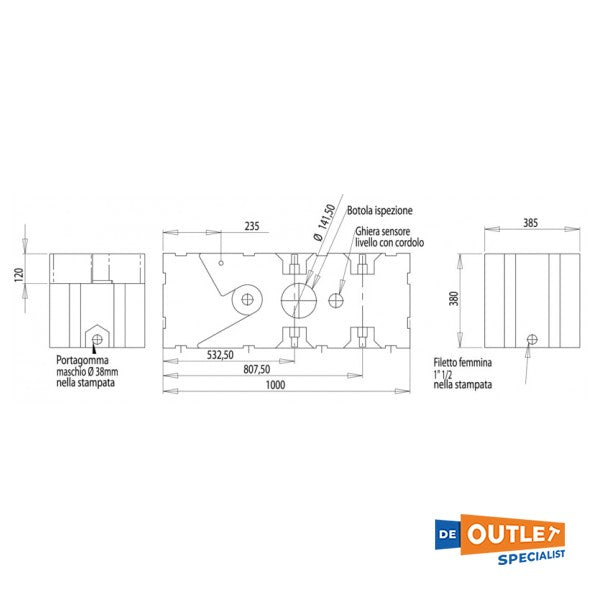 Osculati 125L plastični spremnik za otpadnu vodu s pumpom za otpadnu vodu 12V - 5014362