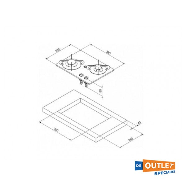 CAN PV1351 2-pits inbouw gaskookplaat zwart