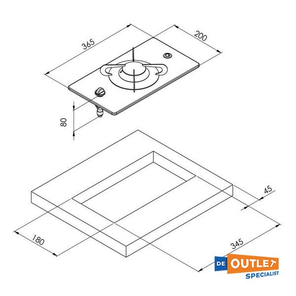 PV1350S Hob de gaz à 1 brûleur intégré noire 12V