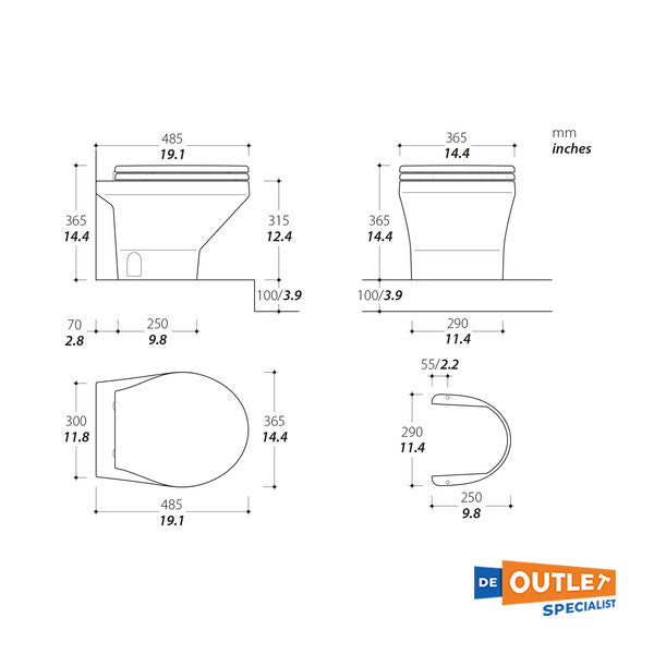 Tecma Compass White Electric Toilet 12V Low - T -com012pw / E