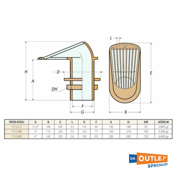 Guidi bronze 3 Inch huiddoorvoer / water intake  - 1112