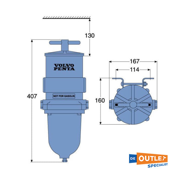 Volvo Penta fuel filter / water separator 341 L/uur - 877768