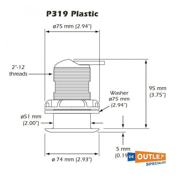 Raymarine P319 Transducteur de profondeur de truhull en plastique - M78713