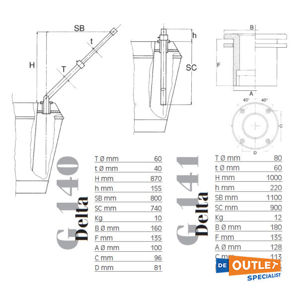 Besenzoni G140 Delta Aluminium Tenderlift / Davits 120 KG