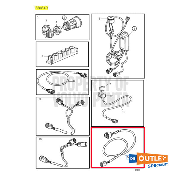 Volvo Penta EVC wiring connection cable - 881849