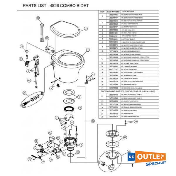 Dometic Series 4826 Toilet à vide avec bidet 24V - 317487340