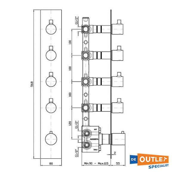 Zucchetti Universal Thermostat Shower Crane Built -in Module - R99793