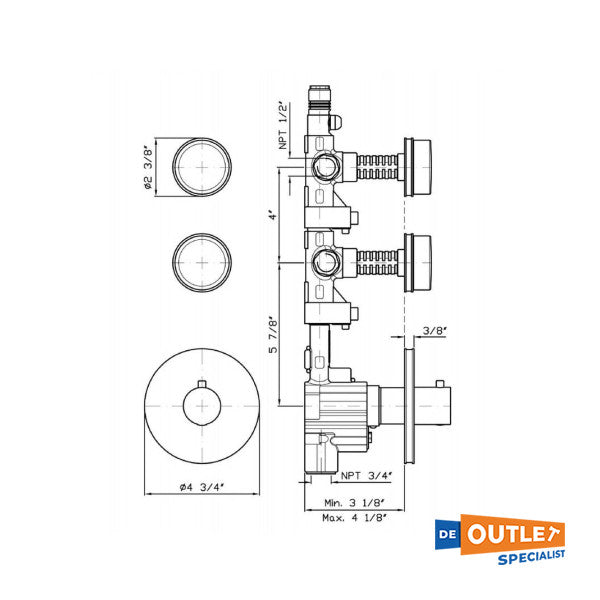 Zucchetti Savoir Thermostat Taper Built -in Down - ZSV091.CC