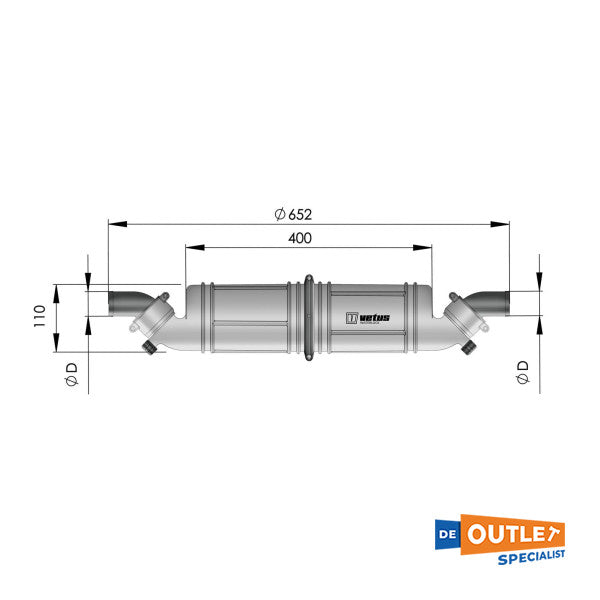 Vetus NLP375 75 mm Waterlock - Échappement silencieux Kunstsof