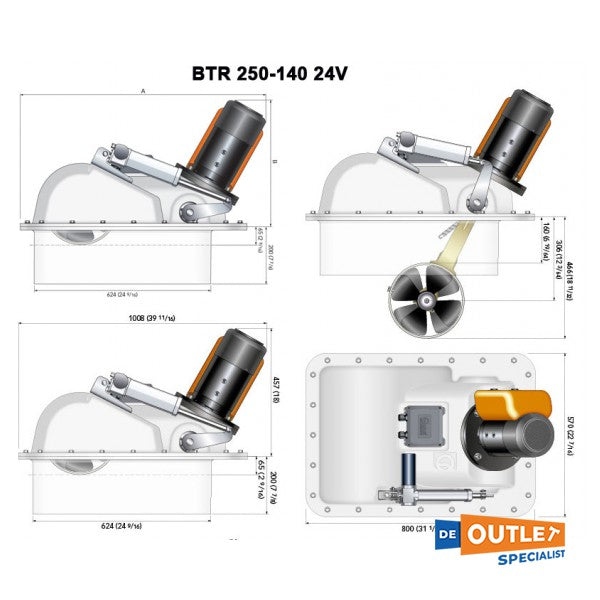 BTR rapide 140 kgf / 24v propulseur à arc rétractable 250 mm