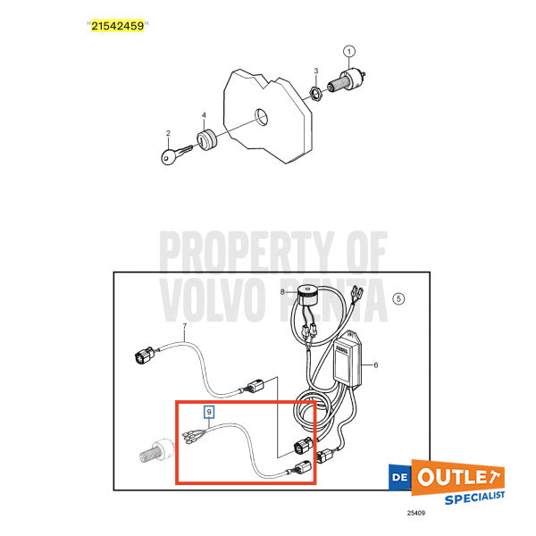 Volvo Penta starter switch connection cable - 21542459