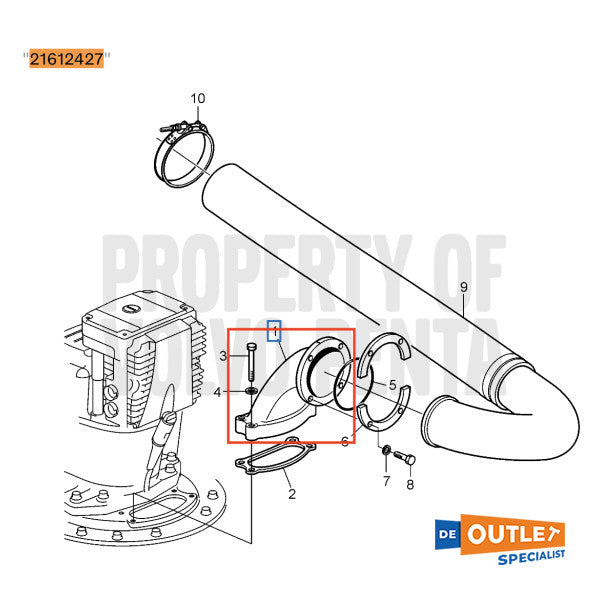 Volvo Penta IPS exhaust bent brons - 21612427