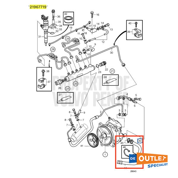 Volvo Penta Fixed Fuel Return Connection Connexion - 21967719