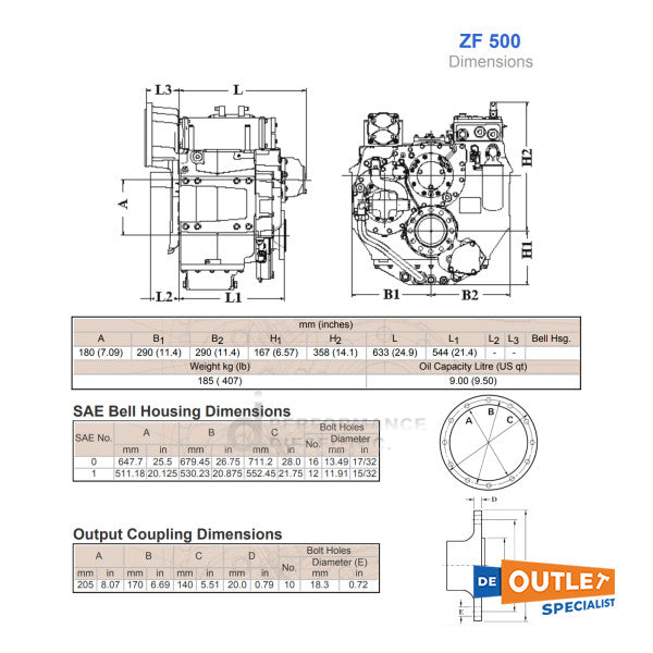 Nouveau rapport ZF Marine ZF500 1: 1,125 Transmission de boîte de vitesses marines - 3216002103