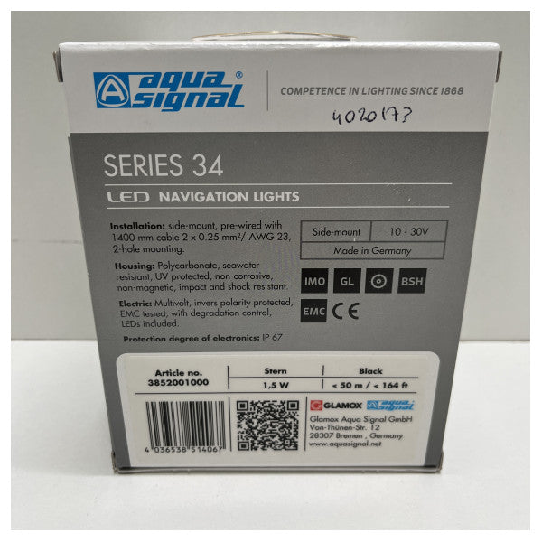Кормовий світлодіодний навігаційний ліхтар Aqua Signal серії 34 чорний 12/24V - 3852001000