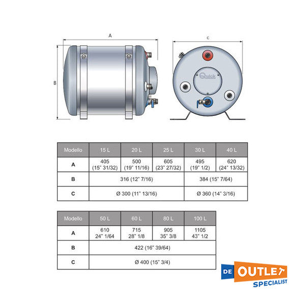 Quick BX100 100L 1200W stainless steel water heater 230V - FLBX10012S00A05