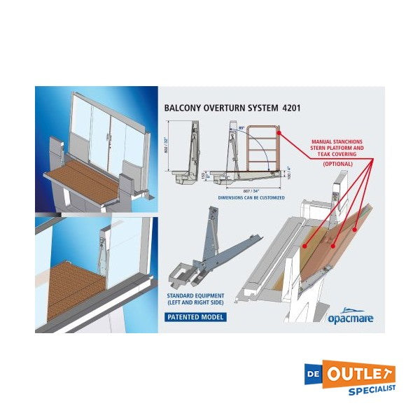 Opacmare 4201.30 hydraulic balcony kit stainless steel 500 KG capacity