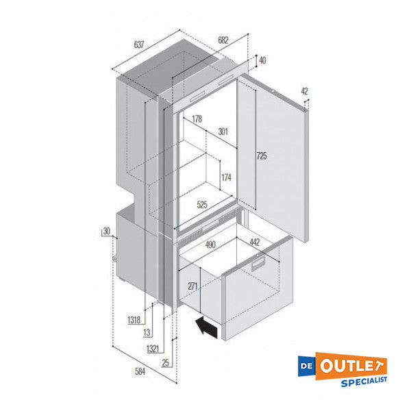 Vitrifrigo 250L rostfritt stål kylskåp | frys med ismaskin 12|24|230V - DW250BT-ICE