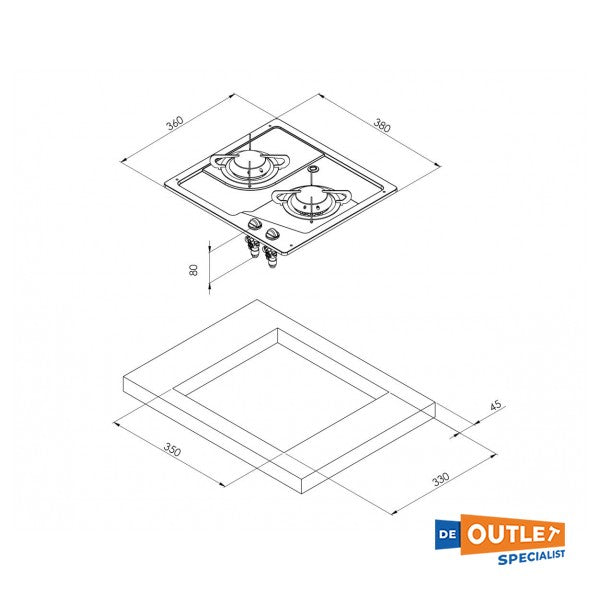 CAN 2 - Dispositif de cuisson à gaz brûlant Construit -in en acier inoxydable en argent - PC1322