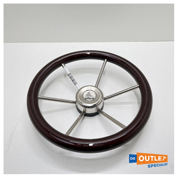 Allpa 6 -spoke stainless steel steering wheel with teak edge 36 cm - 062111