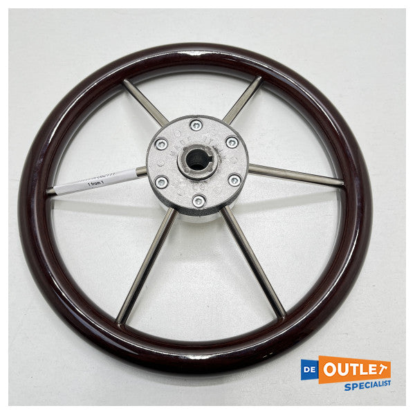 Allpa 6 -spoke stainless steel steering wheel with teak edge 36 cm - 062111