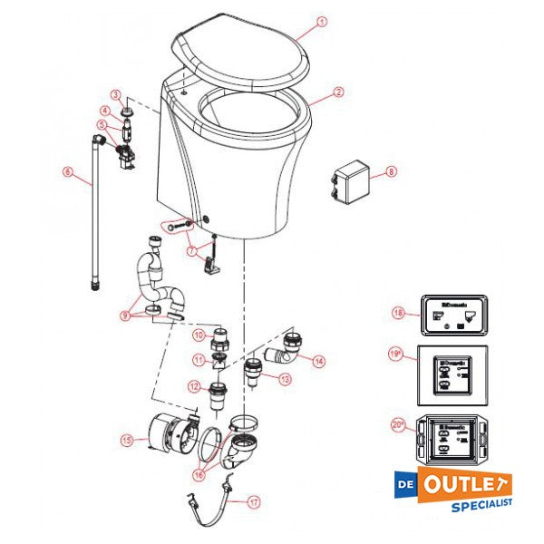 Dometic Short Basic 8600 electric marine toilet wit