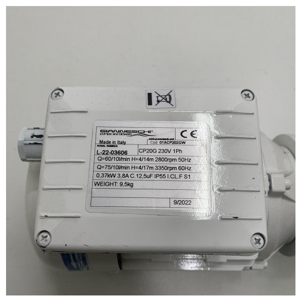 Gianneschi CP20G source pompa autoadescante per acqua di mare per il condizionamento 230V 1Ph