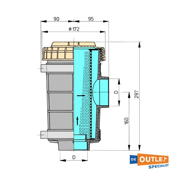 Vetus Refroiding Water Filtre Type FTR1320, G 2 pour la connexion de tuyau de 50 mm