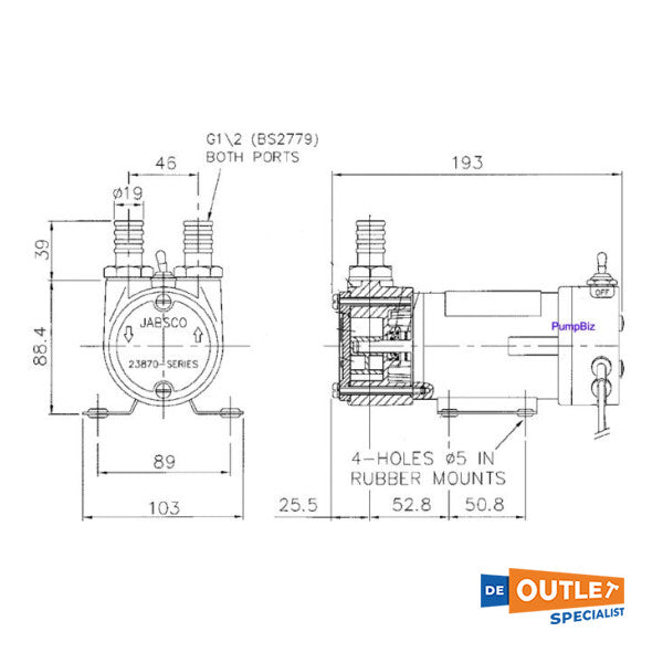 JABSCO 24V Auto-Send Diesel Transfer / Fuel Pump - 23870-1300