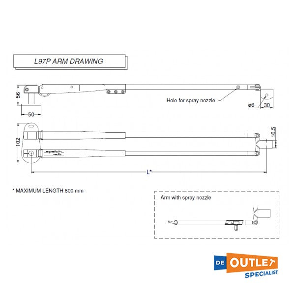 Speich stainless steel wiper arm 800 mm - L97P.ZZ