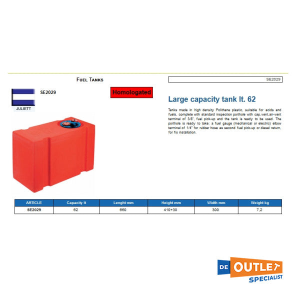 Peut alimenter | Tank à essence 62L blanc 66 x 30 x 41 cm - SE2029