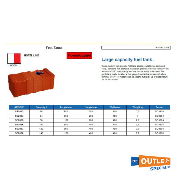 Резервоар за гориво CAN SE2036 с голям капацитет 102L червен