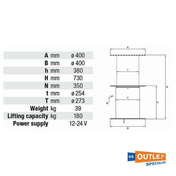 Bessenzoni T277 Table électrique en acier inoxydable piédestal Round 380 - 730 mm