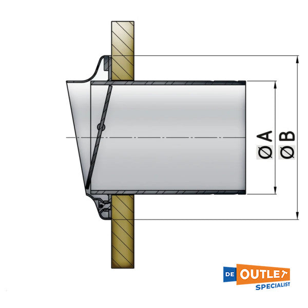 VEUTS TRC125SV Échappement du transom en acier inoxydable avec volet 127 mm