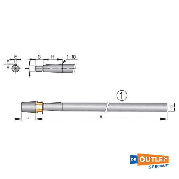 Propellerantriebswelle aus Edelstahl L 366 mm / D 20 mm - TMP0230