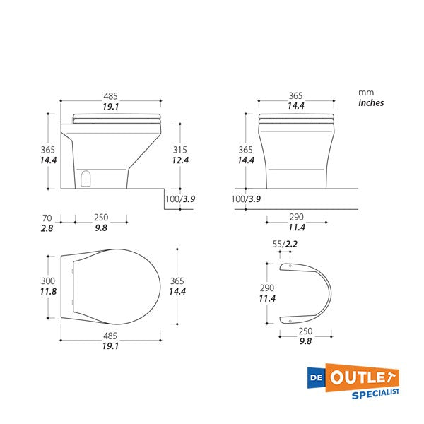 Tecma Compass Short Electric 12V Ship Toilet