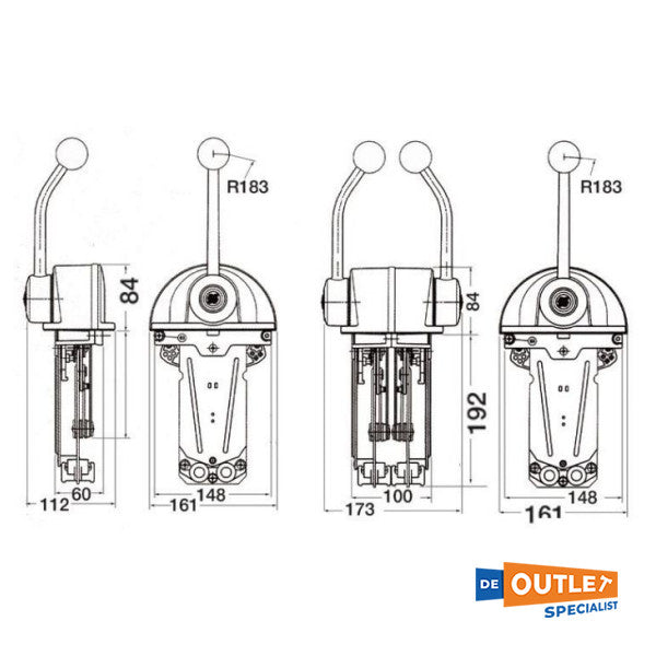 Ultraflex B322 Double moteur LEVERS DE CONTRÔLE DE LIGNE CHROME - 40669S