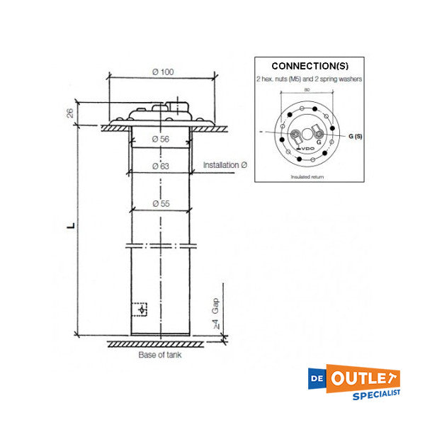 Capteur de niveau de carburant VDO 80 mm / 803 mm-x10-224-021-004